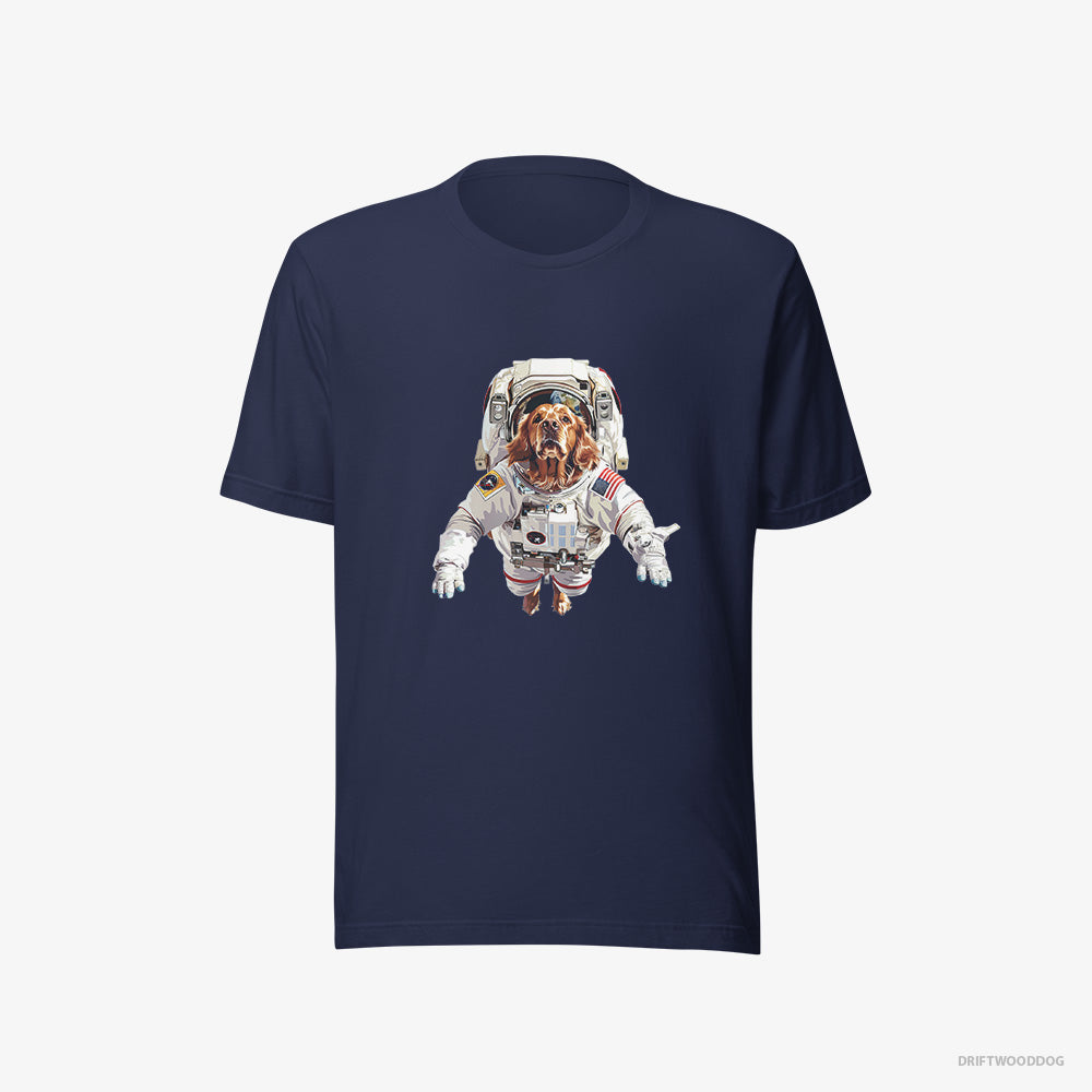 Golden Retriever T-Shirt – Women Navy T-Shirt Eco-Friendly – in a Cosmic Scene (on White Background)