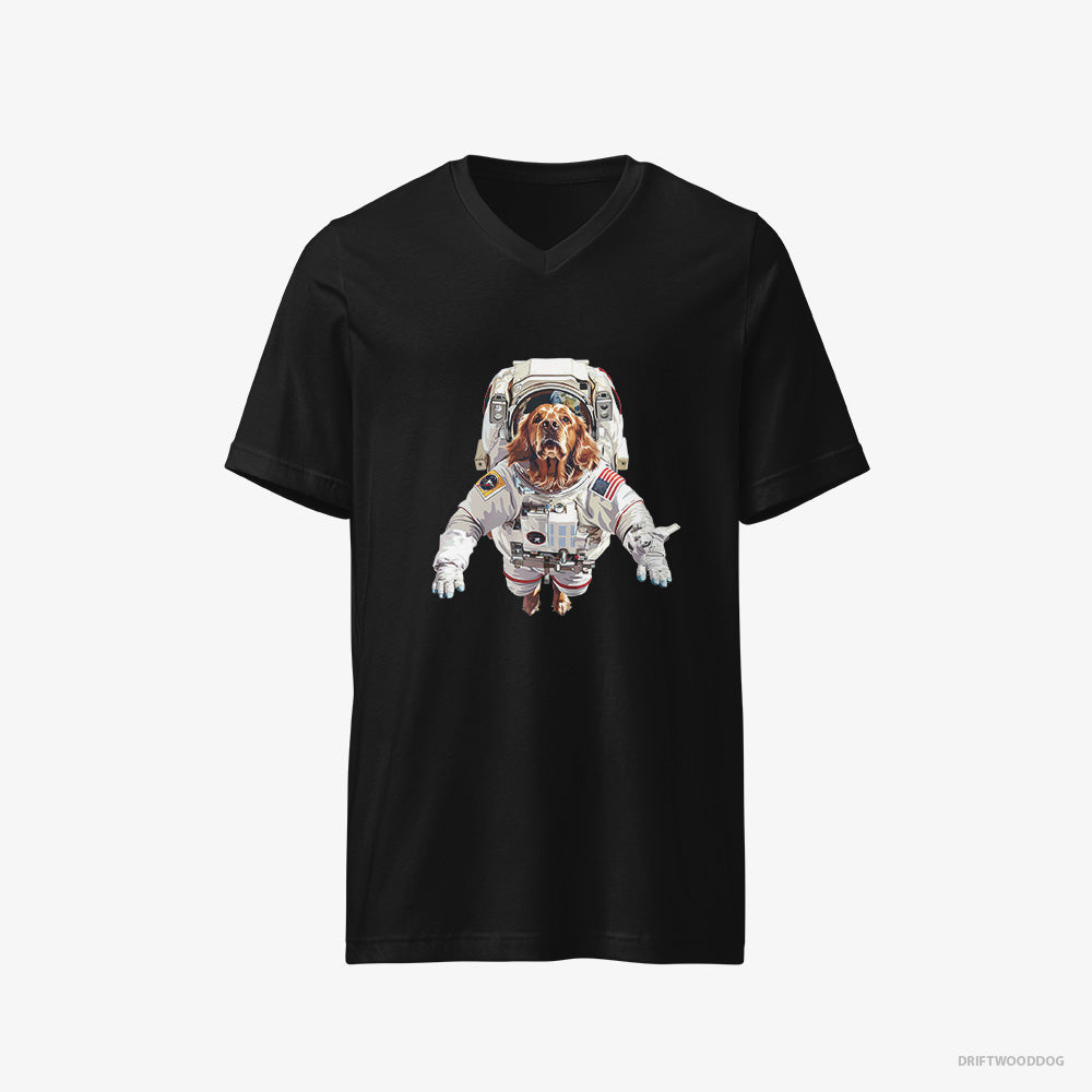 Golden Retriever T-Shirt – Men Black T-Shirt V-Neck – in a Cosmic Scene (on White Background)