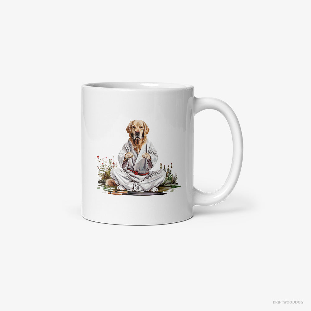 Golden Retriever Wearing Ninja Outfit in Japanese Garden Classic Mug