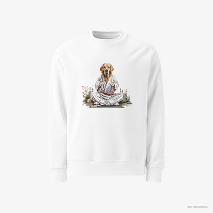 Golden Retriever Wearing Ninja Outfit in Japanese Garden White Sweatshirt