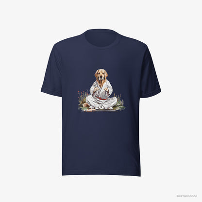 Golden Retriever Wearing Ninja Outfit in Japanese Garden Navy T-Shirt