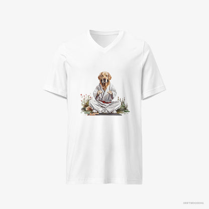 Golden Retriever Wearing Ninja Outfit in Japanese Garden White T-Shirt