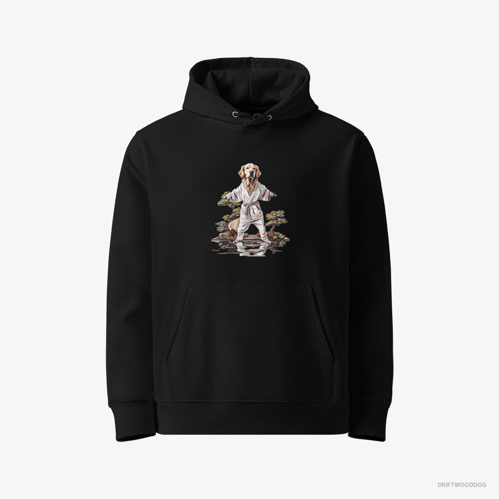 Golden Retriever Hoodie – Women Black Hoodie Eco-Friendly – Mastering Stealth in Japanese Zen Garden (on White Background)