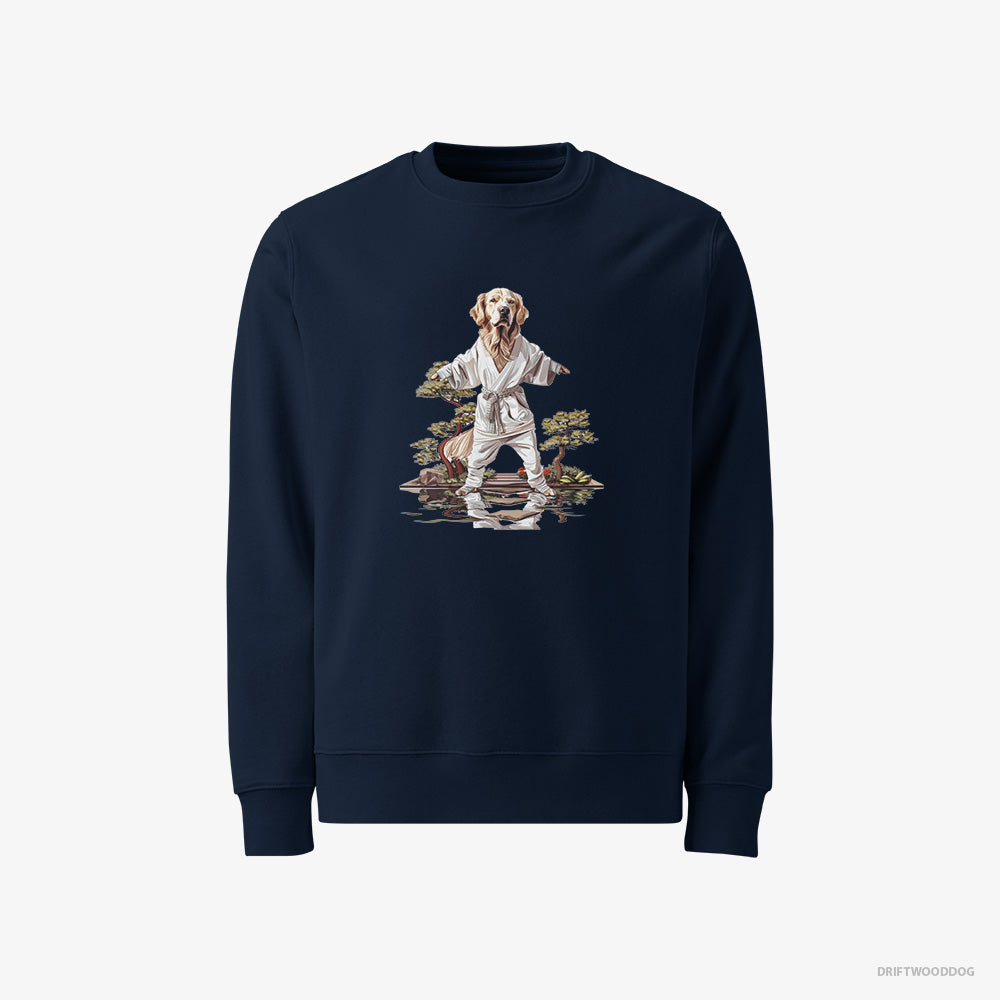 Golden Retriever Sweatshirt – Men Navy Sweatshirt Classic – Mastering Stealth in Japanese Zen Garden (on White Background)