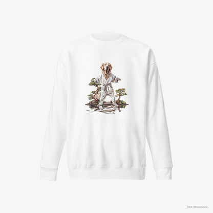 Golden Retriever Mastering Stealth in Japanese Zen Garden White Sweatshirt