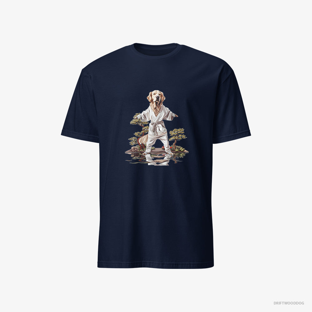 Golden Retriever T-Shirt – Men Navy T-Shirt Classic – Mastering Stealth in Japanese Zen Garden (on White Background)