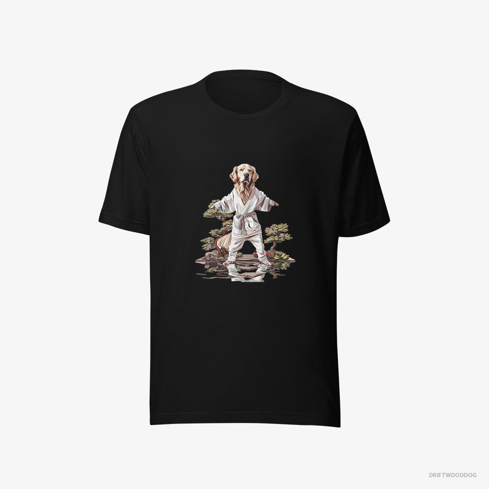 Golden Retriever T-Shirt – Men Black T-Shirt Eco-Friendly – Mastering Stealth in Japanese Zen Garden (on White Background)