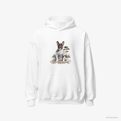 French Bulldog in a Ninja Cloak Among Garden Paths White Hoodie