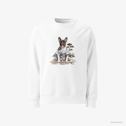 French Bulldog in a Ninja Cloak Among Garden Paths White Sweatshirt