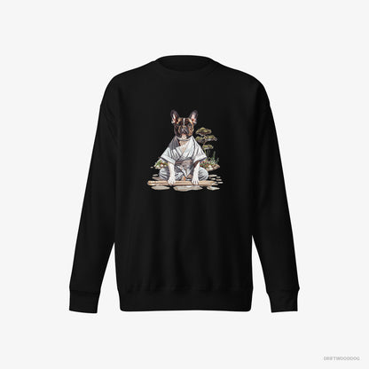 French Bulldog in a Ninja Cloak Among Garden Paths Black Sweatshirt