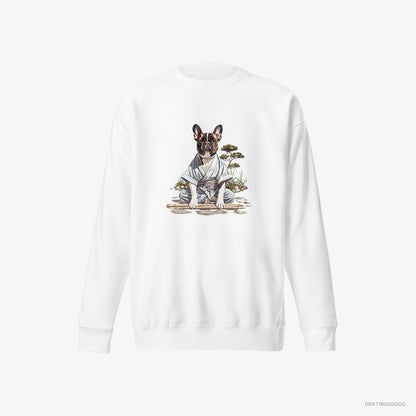 French Bulldog in a Ninja Cloak Among Garden Paths White Sweatshirt