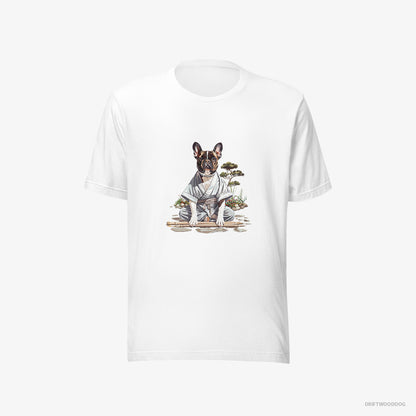 French Bulldog in a Ninja Cloak Among Garden Paths White T-Shirt