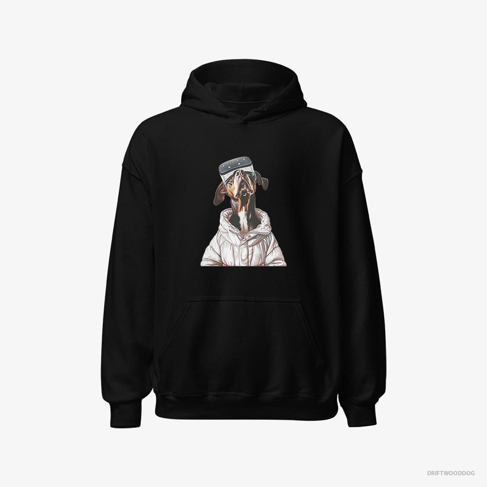 Dobermann Hoodie – Women Black Hoodie Classic – Exploring a VR World (on White Background)