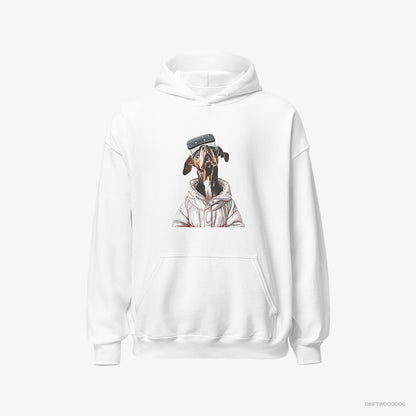 Dobermann Exploring a VR World White Hoodie