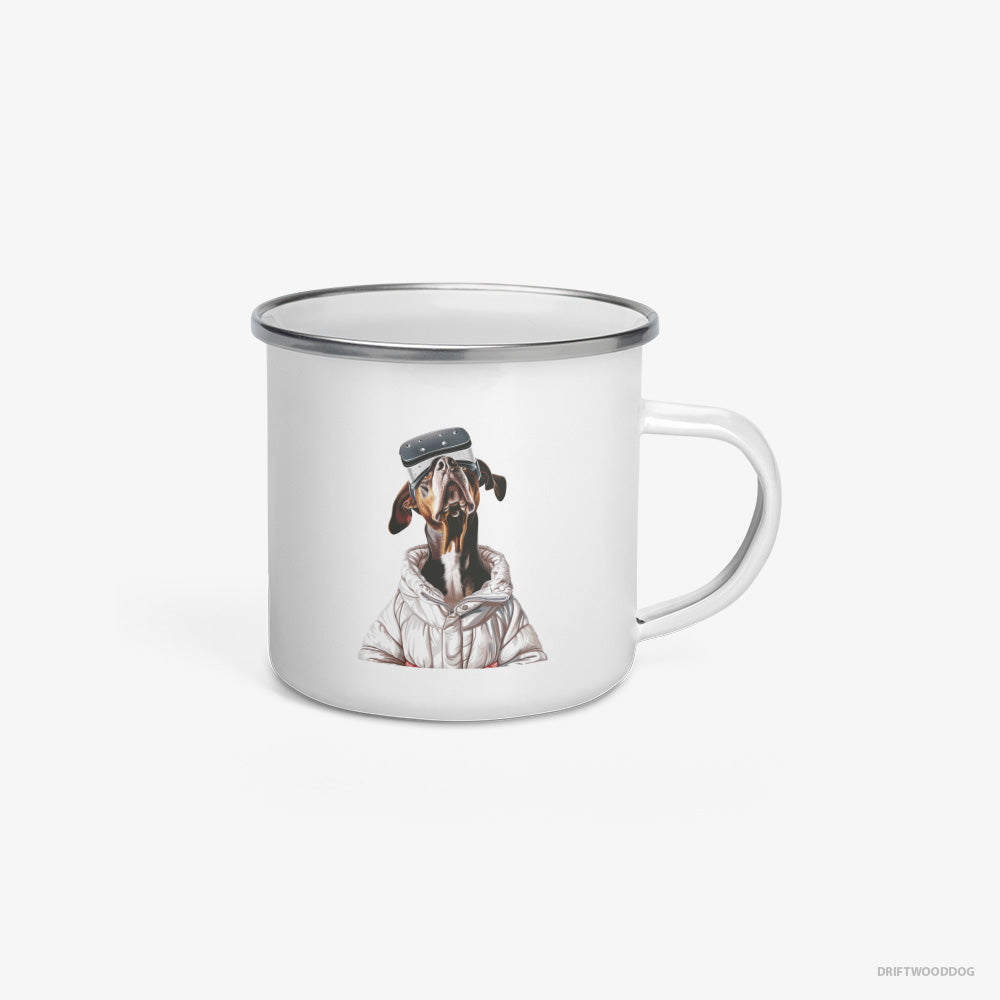 Dobermann Exploring a VR World Enamel Mug