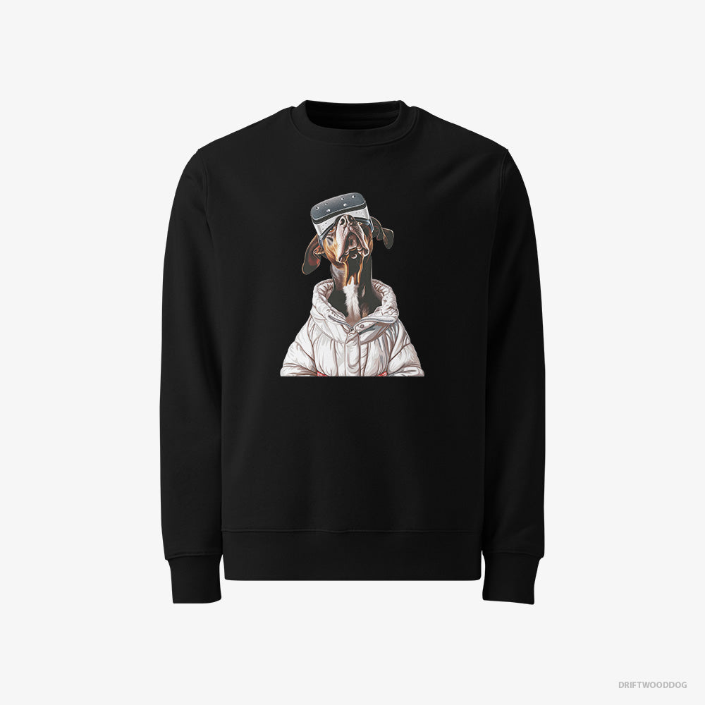 Dobermann Sweatshirt – Women Black Sweatshirt Classic – Exploring a VR World (on White Background)