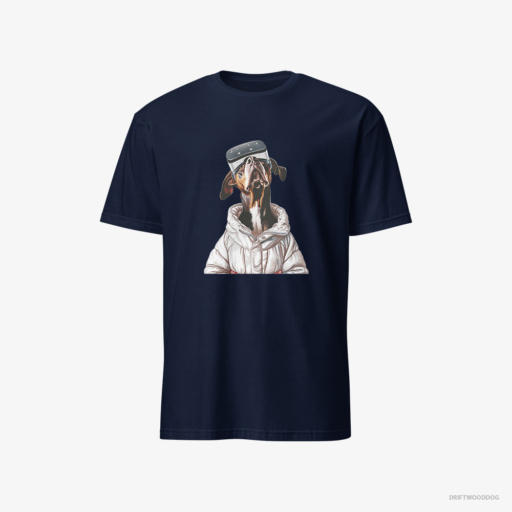 Dobermann T-Shirt – Men Navy T-Shirt Classic – Exploring a VR World (on White Background)