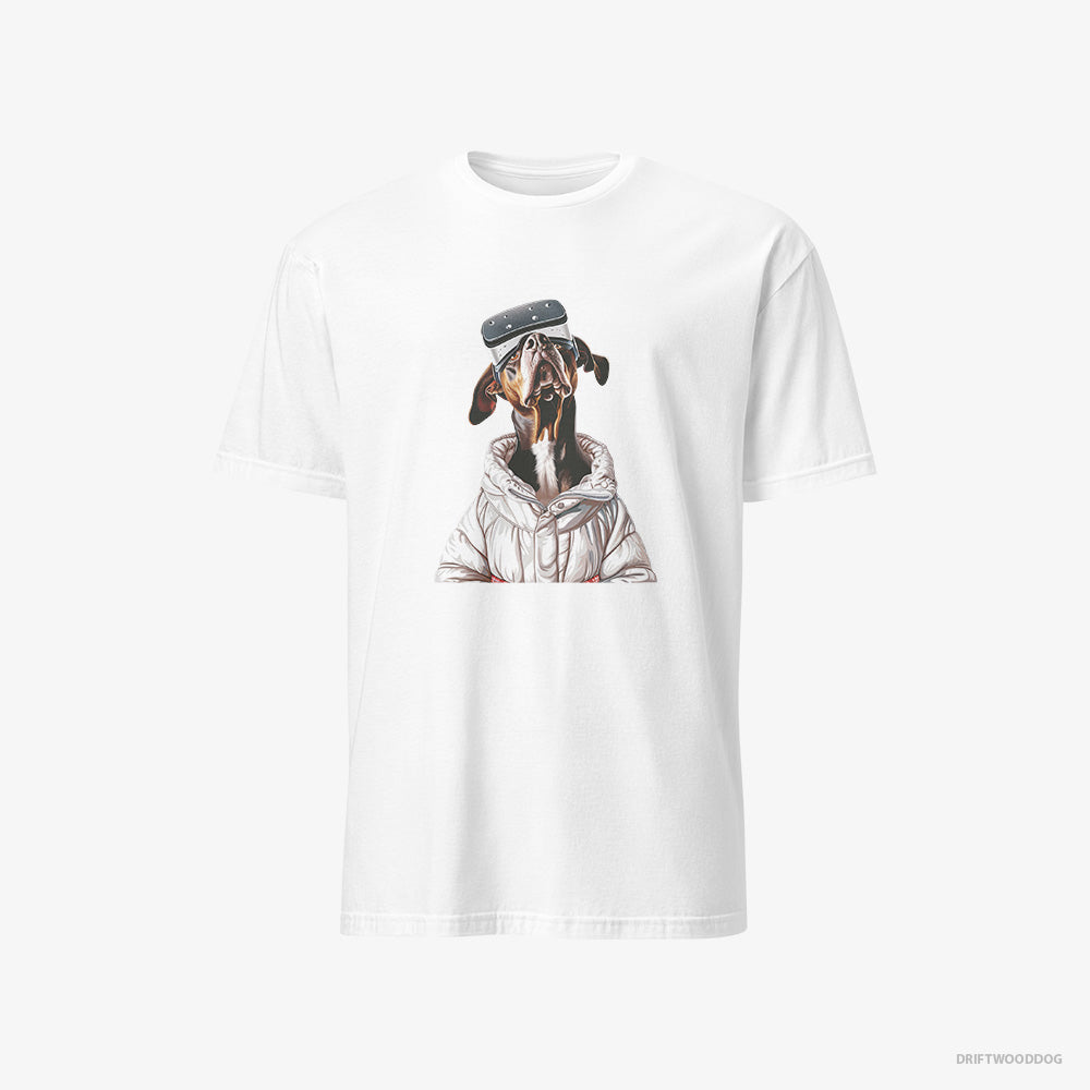 Dobermann T-Shirt – Women White T-Shirt Classic – Exploring a VR World (on White Background)