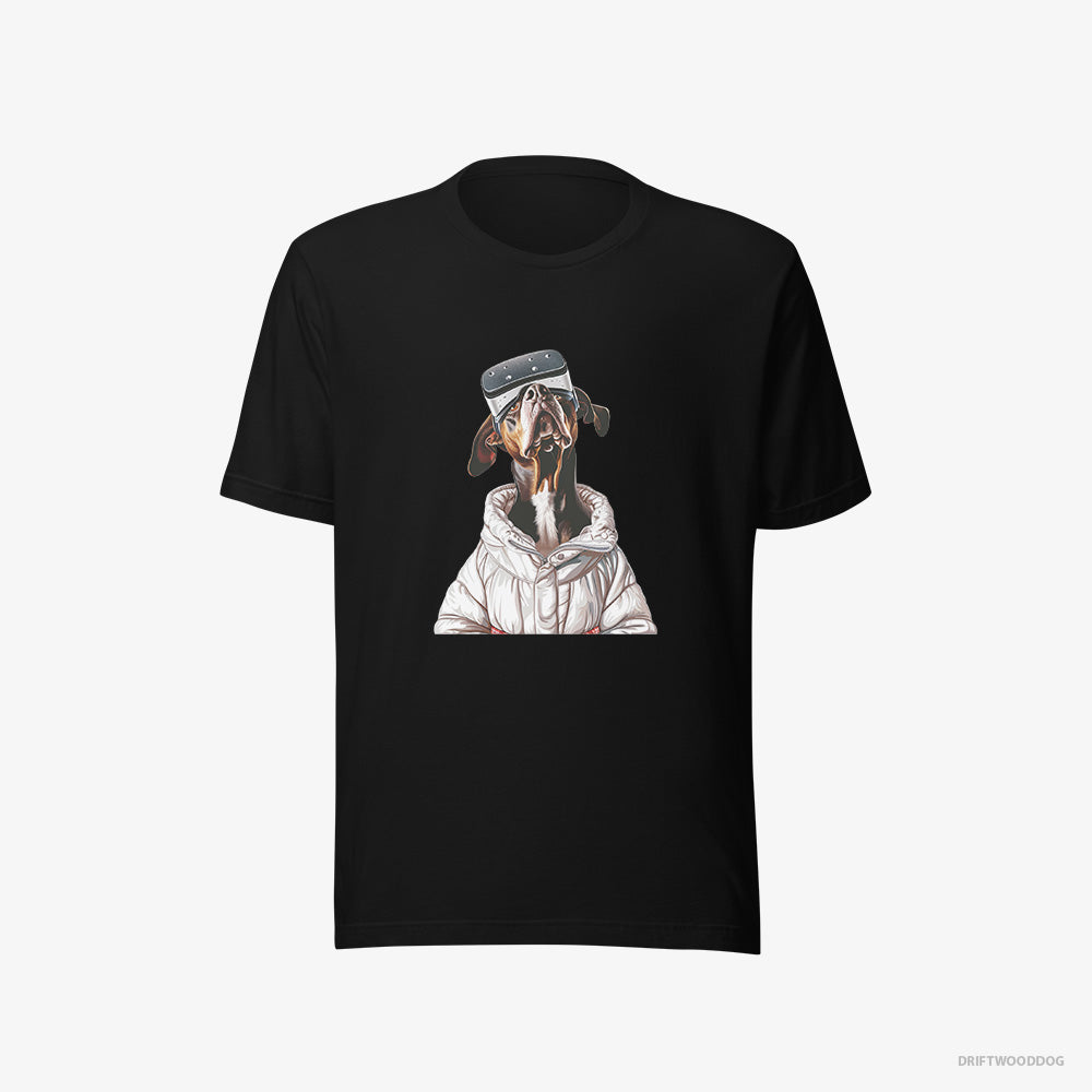 Dobermann T-Shirt – Women Black T-Shirt Eco-Friendly – Exploring a VR World (on White Background)