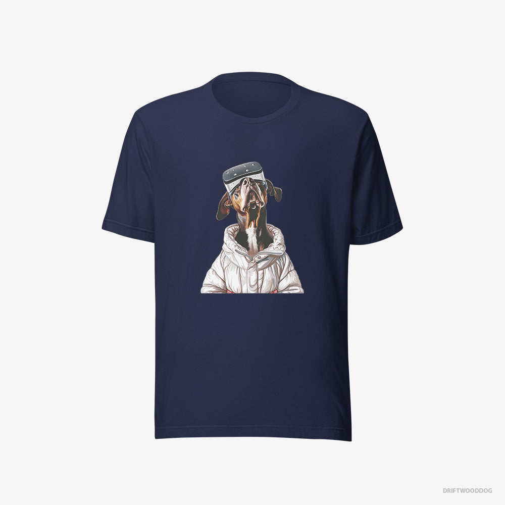 Dobermann T-Shirt – Women Navy T-Shirt Eco-Friendly – Exploring a VR World (on White Background)