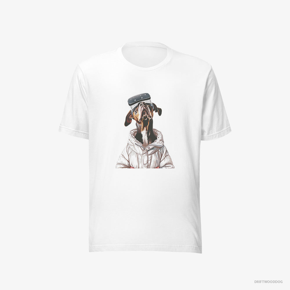 Dobermann T-Shirt – Women White T-Shirt Eco-Friendly – Exploring a VR World (on White Background)