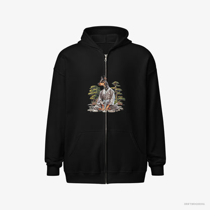 Dobermann Ninja Hidden in a Japanese Garden Black Hoodie