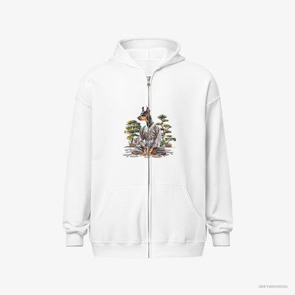 Dobermann Ninja Hidden in a Japanese Garden White Hoodie