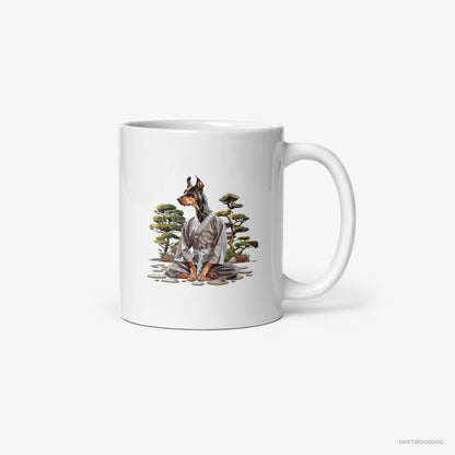 Dobermann Ninja Hidden in a Japanese Garden White Mug