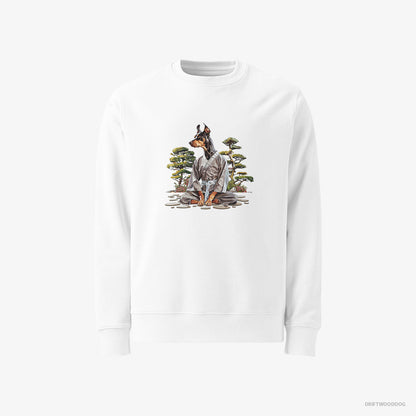 Dobermann Ninja Hidden in a Japanese Garden White Sweatshirt