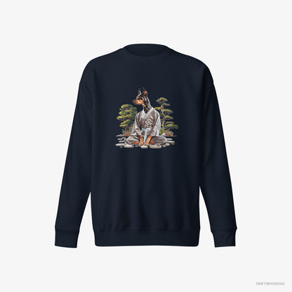 Dobermann Ninja Hidden in a Japanese Garden Navy Sweatshirt