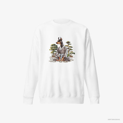 Dobermann Ninja Hidden in a Japanese Garden White Sweatshirt