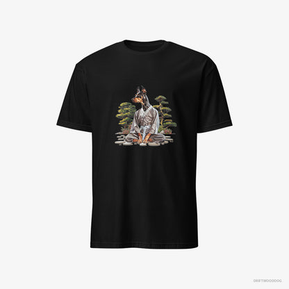 Dobermann Ninja Hidden in a Japanese Garden Black T-Shirt