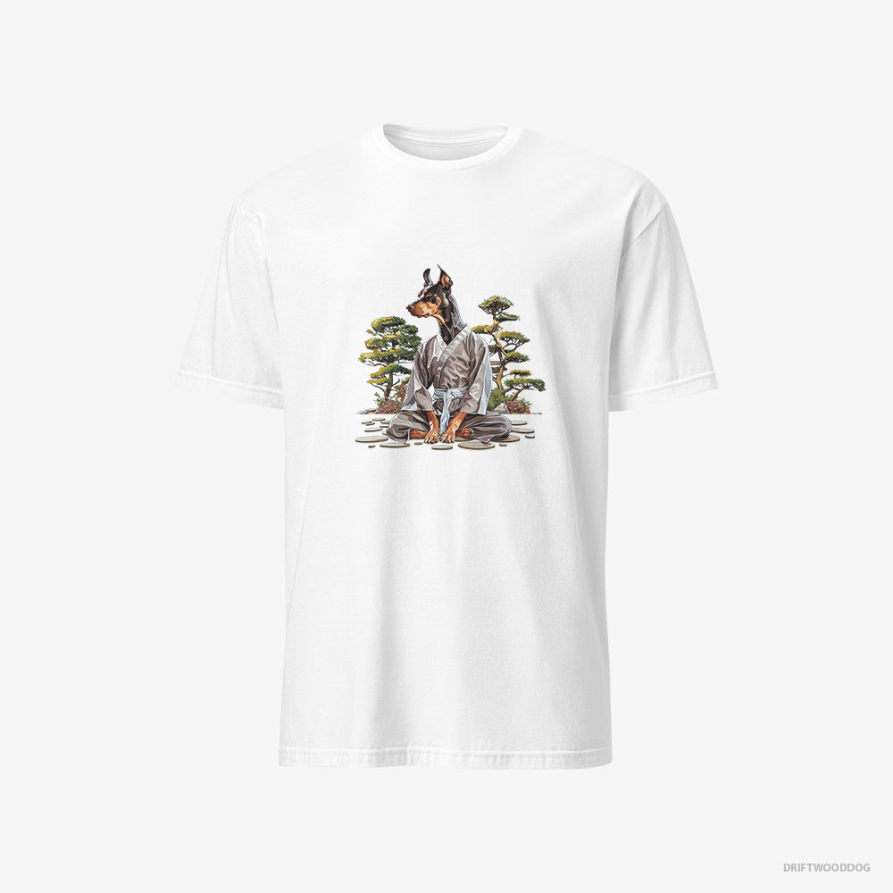 Dobermann T-Shirt – Men White T-Shirt Classic – Ninja Hidden in a Japanese Garden (on White Background)