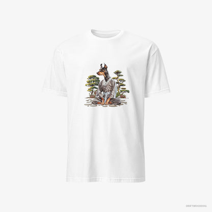 Dobermann Ninja Hidden in a Japanese Garden White T-Shirt