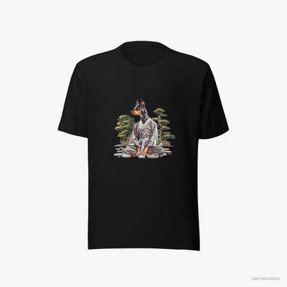 Dobermann Ninja Hidden in a Japanese Garden Black T-Shirt