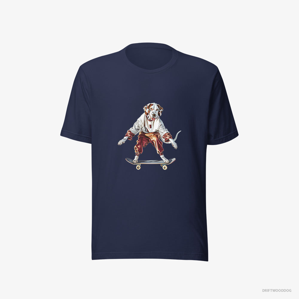 Dalmatian T-Shirt – Women Navy T-Shirt Eco-Friendly – Rolling on a Skateboard (on White Background)