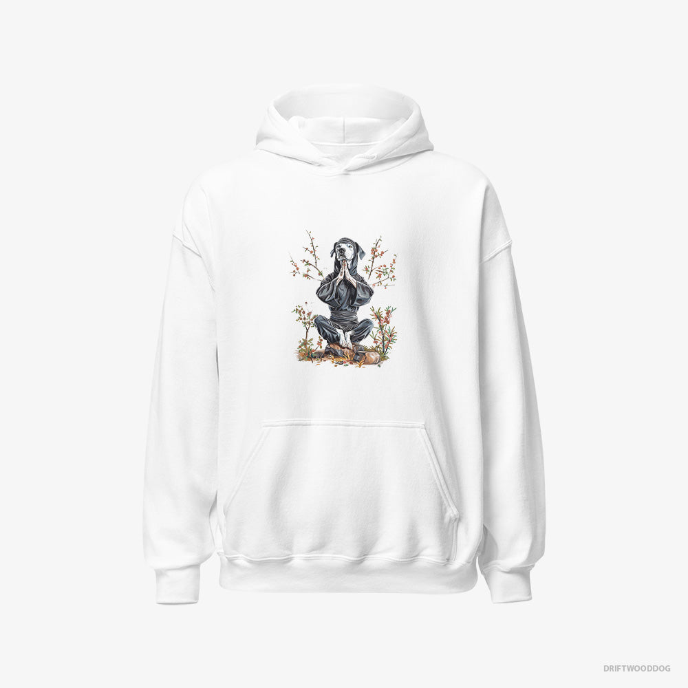 Dalmatian Hoodie – Women White Hoodie Classic – Meditating in a Japanese Garden (on White Background)