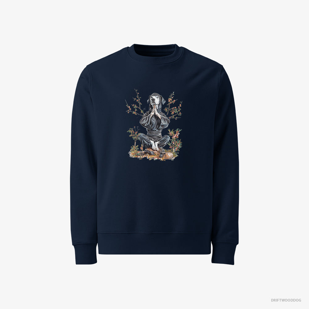 Dalmatian Sweatshirt – Men Navy Sweatshirt Classic – Meditating in a Japanese Garden (on White Background)