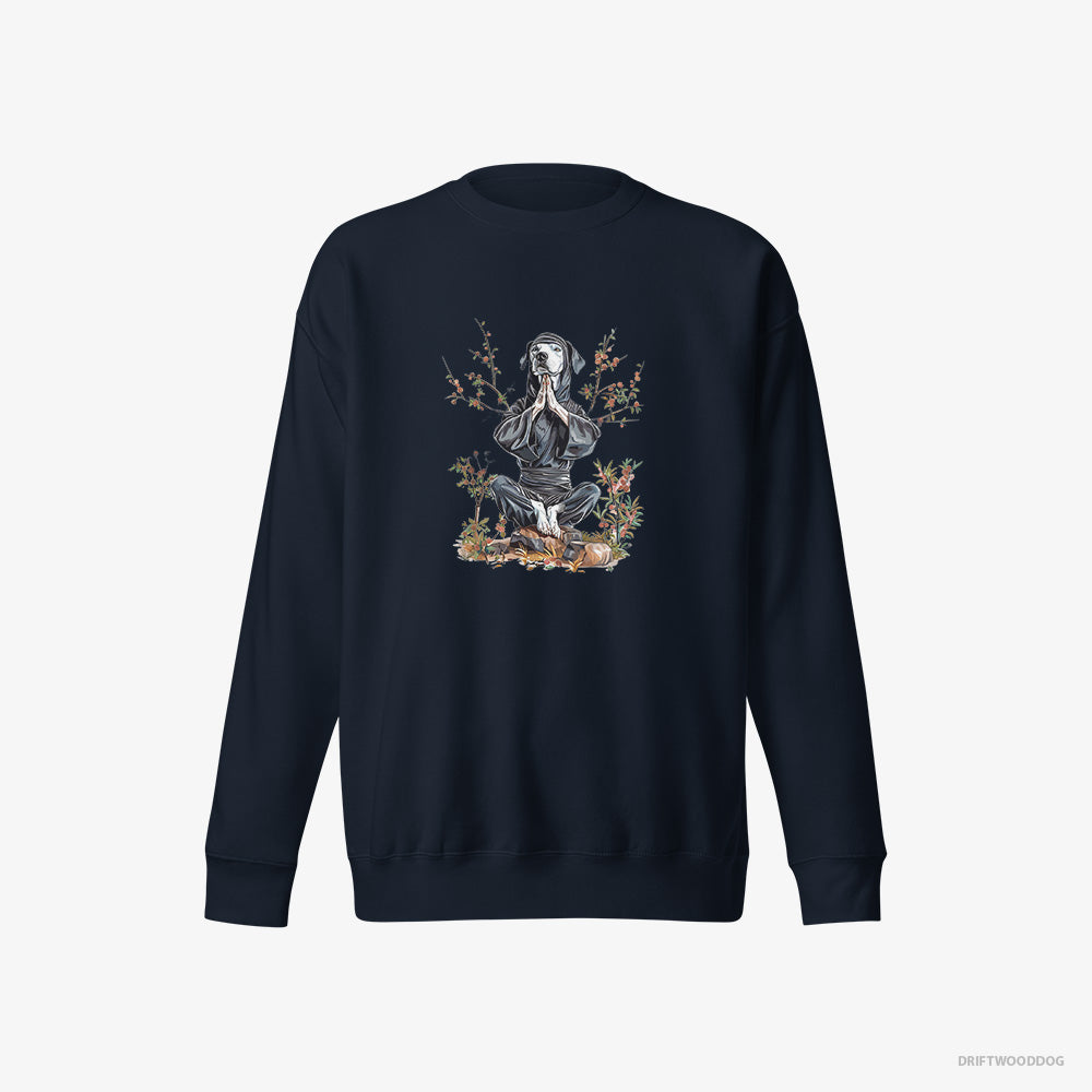 Dalmatian Sweatshirt – Women Navy Sweatshirt Eco-Friendly – Meditating in a Japanese Garden (on White Background)