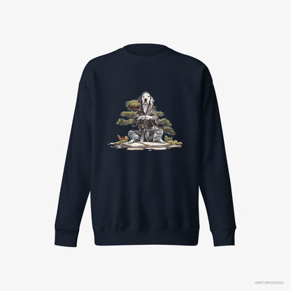 Dalmatian Sweatshirt – Men Navy Sweatshirt Eco-Friendly – in Meditation Among Japanese Plants (on White Background)