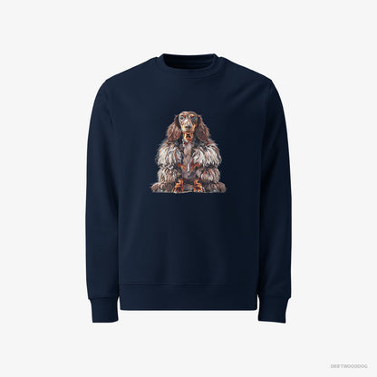 Dachshund in a Fluffy Winter Fur Coat Navy Sweatshirt