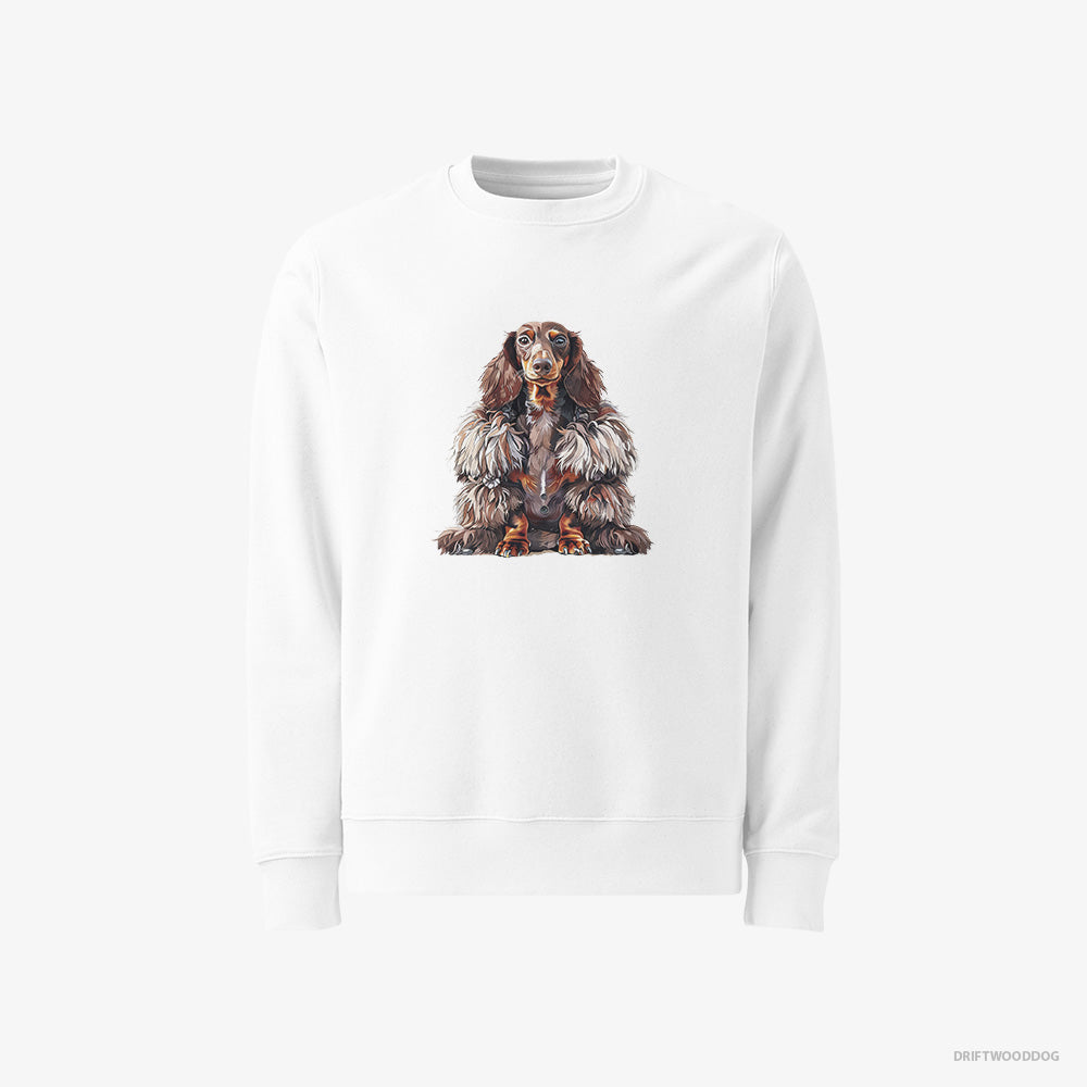 Dachshund in a Fluffy Winter Fur Coat – Women's Sweatshirt White – Classic