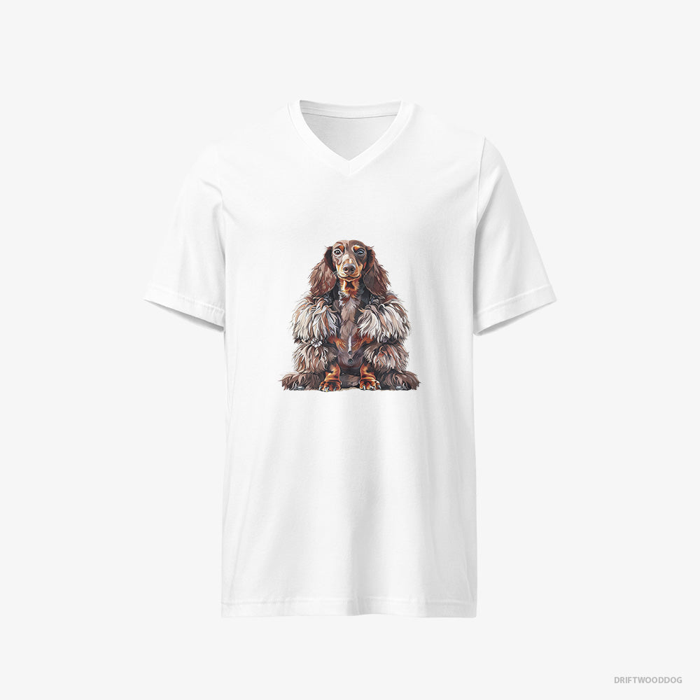 Dachshund in a Fluffy Winter Fur Coat V-Neck T-Shirt