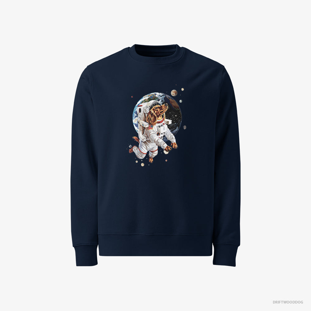 Dachshund Sweatshirt – Women Navy Sweatshirt Classic – Exploring the Universe (on White Background)