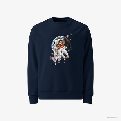 Dachshund Sweatshirt – Women Navy Sweatshirt Classic – Exploring the Universe (on White Background)