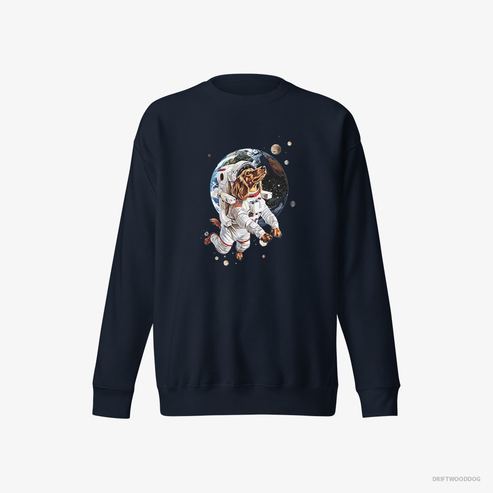 Dachshund Sweatshirt – Men Navy Sweatshirt Eco-Friendly – Exploring the Universe (on White Background)