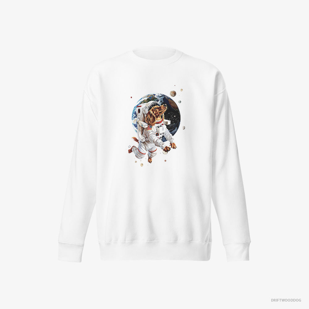 Dachshund Sweatshirt – Women White Sweatshirt Eco-Friendly – Exploring the Universe (on White Background)