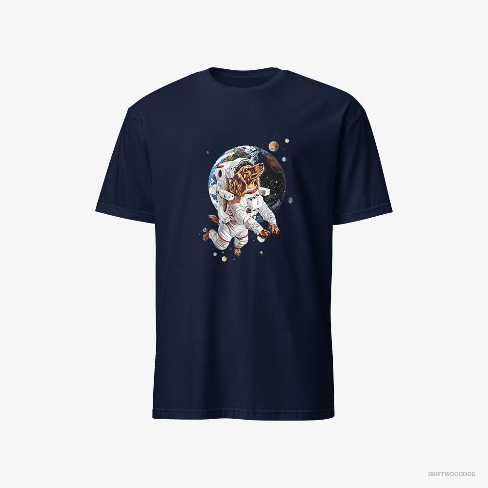 Dachshund T-Shirt – Men Navy T-Shirt Classic – Exploring the Universe (on White Background)