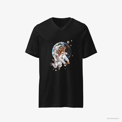 Dachshund T-Shirt – Men Black T-Shirt V-Neck – Exploring the Universe (on White Background)