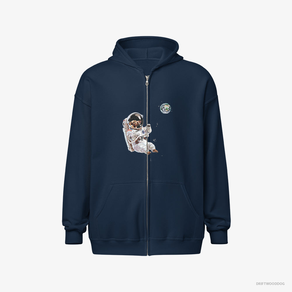 Dachshund Hoodie – Men Navy Hoodie Full-Zip – as a Space Explorer (on White Background)